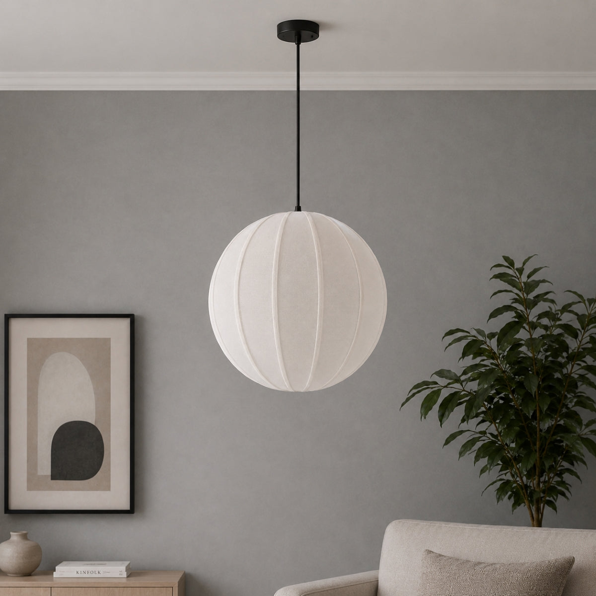 CGC Anica White Round Globe Stretched Fine Cotton Fabric Lampshade