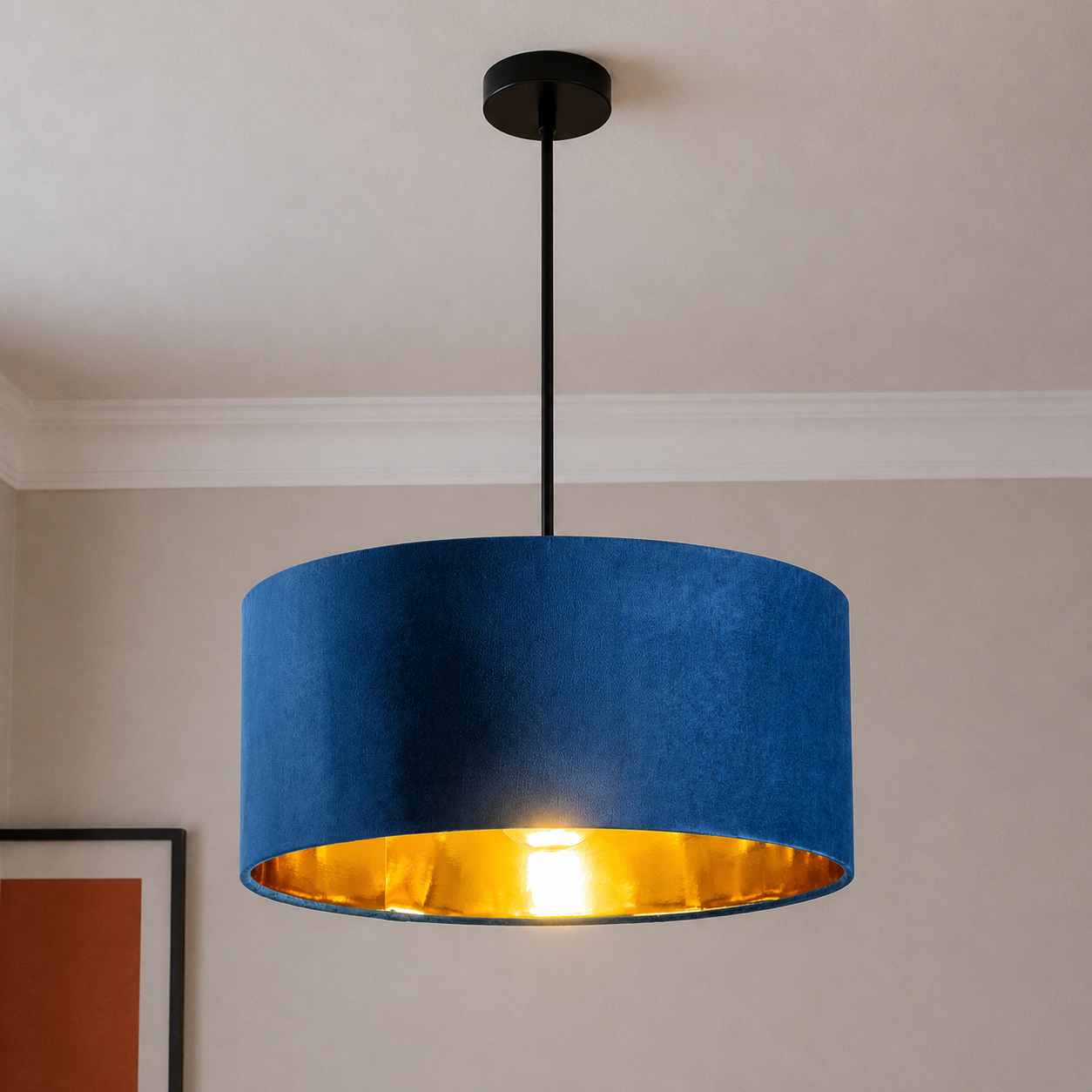 CGC MILANO Navy Blue & Gold Oversized Large Velvet Fabric Lamp Shade