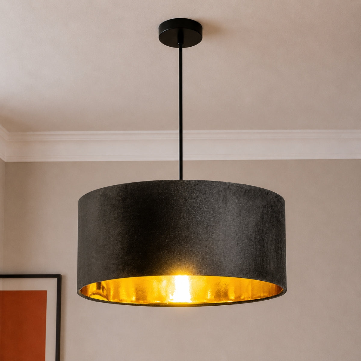 CGC MILANO Black & Gold Large Oversized Velvet Fabric Lamp Shade