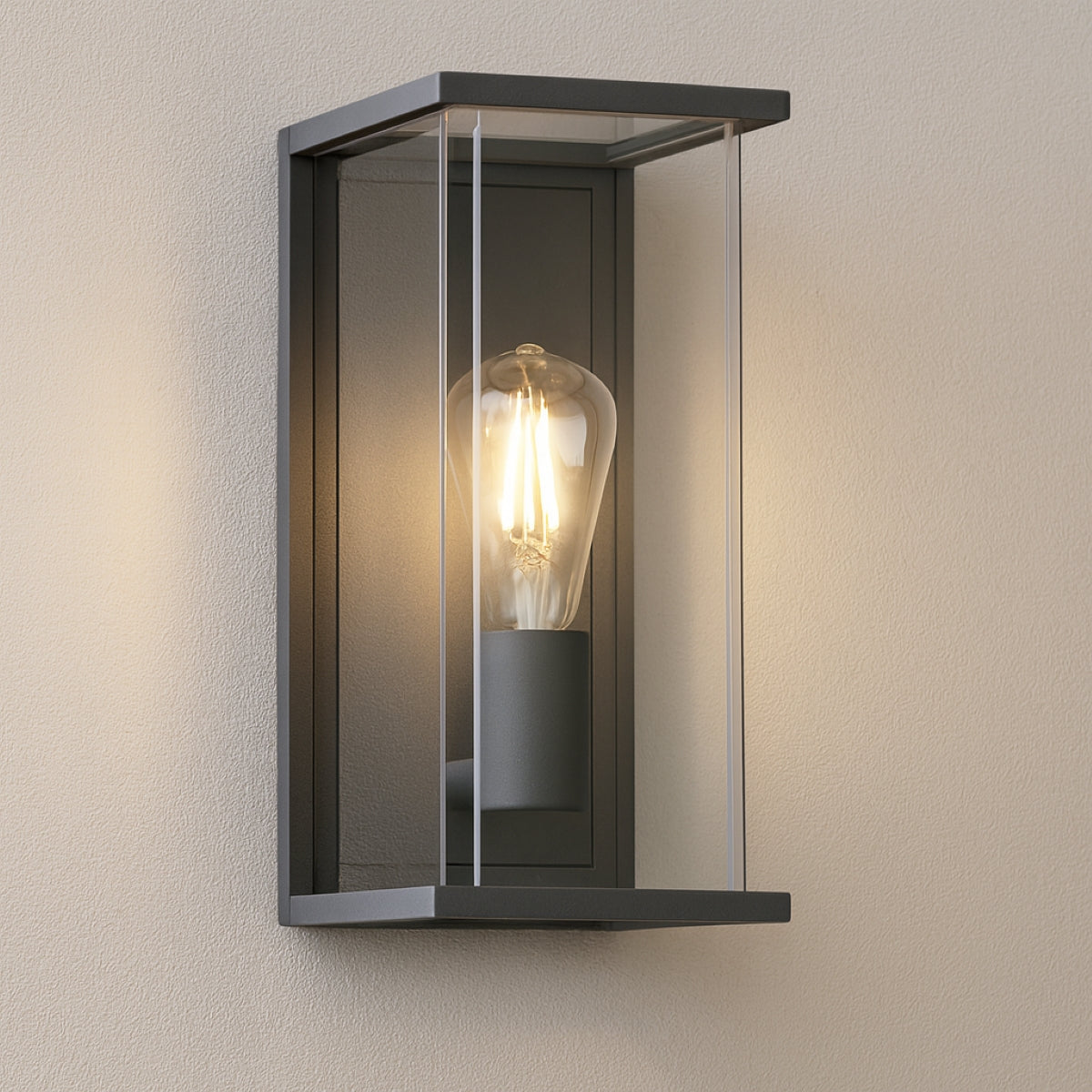 CGC ADRIANA Anthracite Grey E27 Outdoor Wall Light Lantern Clear Diffuser IP54