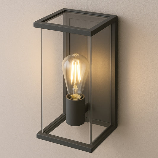 CGC ADRIANA Anthracite Grey E27 Outdoor Wall Light Lantern Clear Diffuser IP54