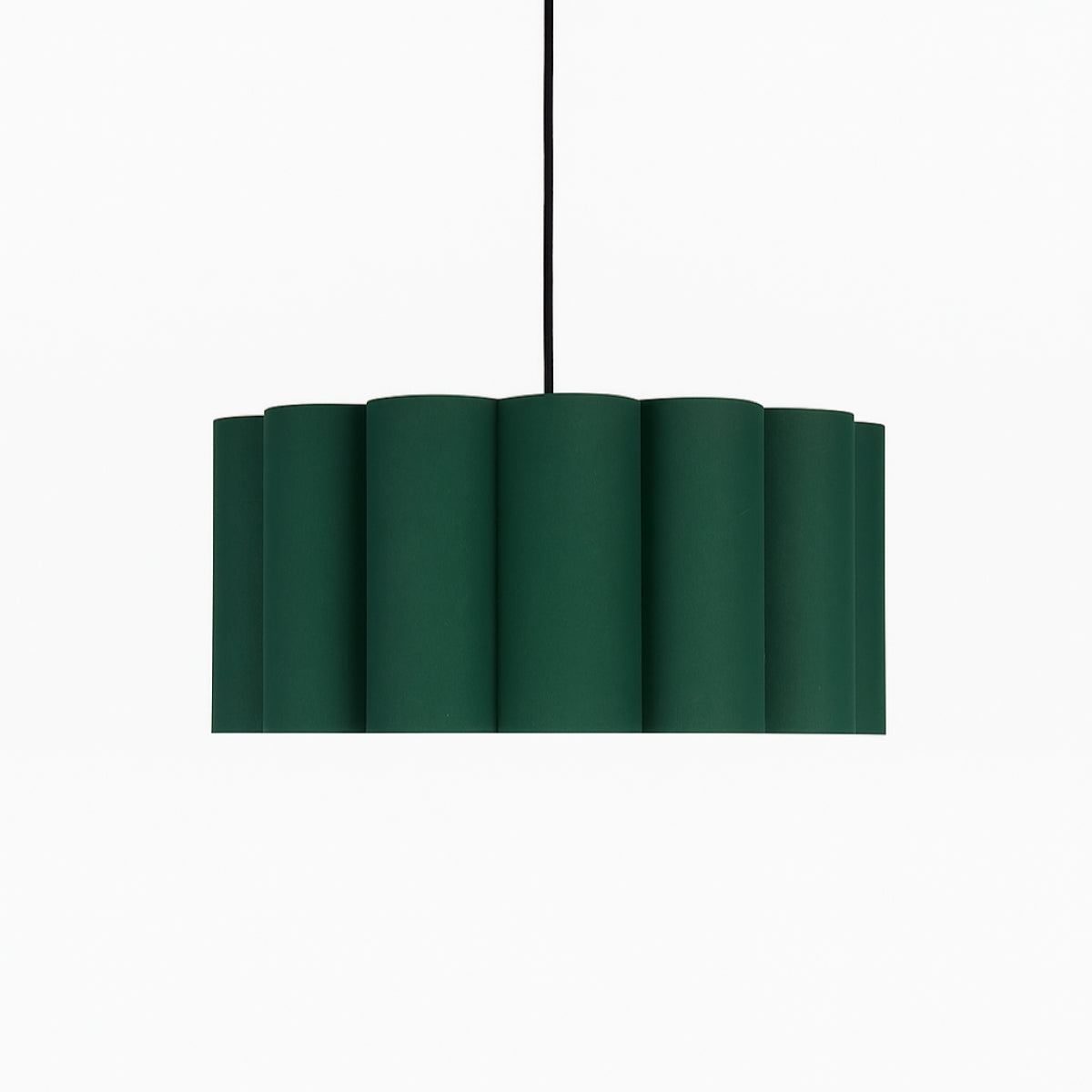 Green pendant lamp with wavy design on a white background
