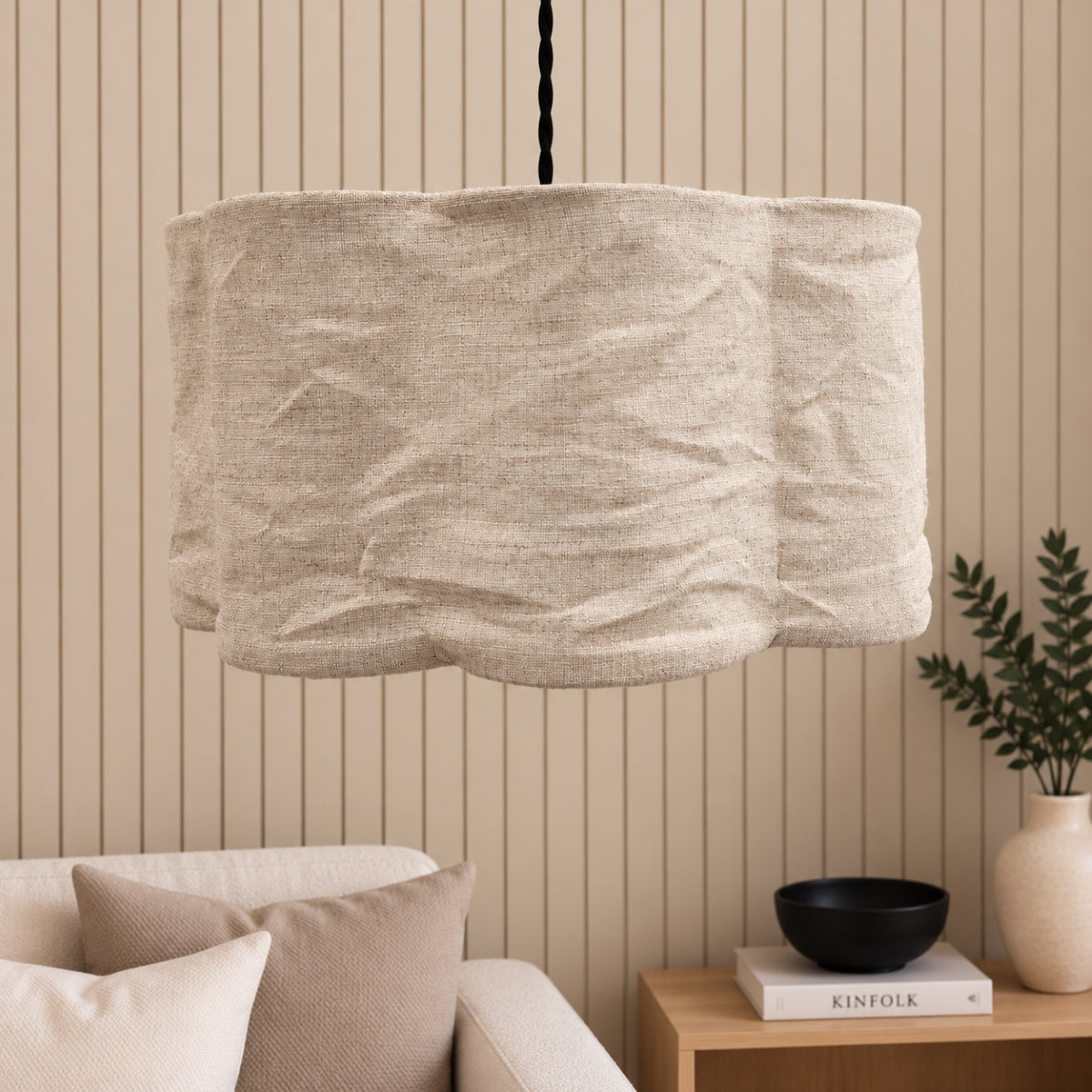 CGC Vittoria Oatmeal Soft Linen Scallop Drum Diffuser Lampshade