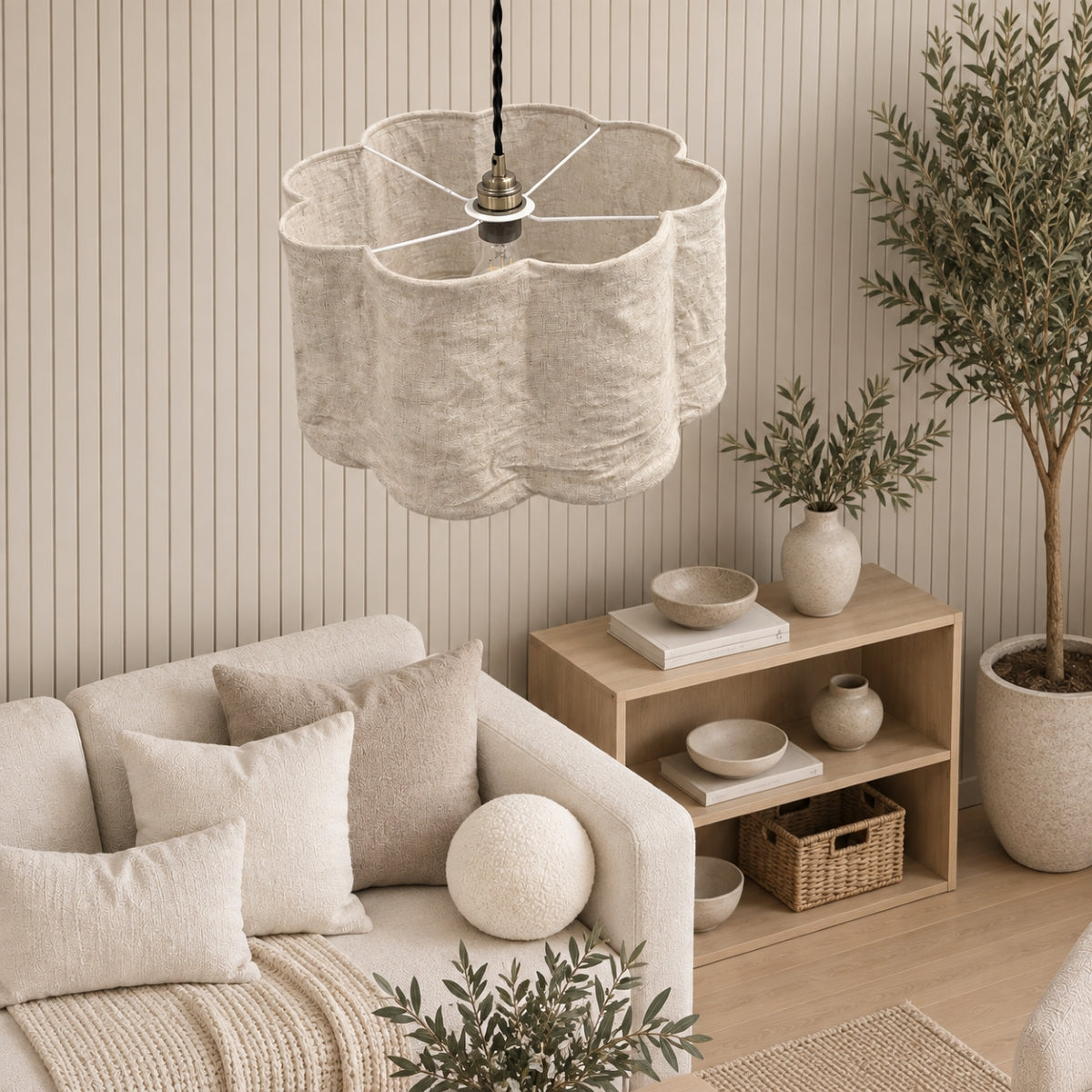CGC Vittoria Oatmeal Soft Linen Scallop Drum Diffuser Lampshade
