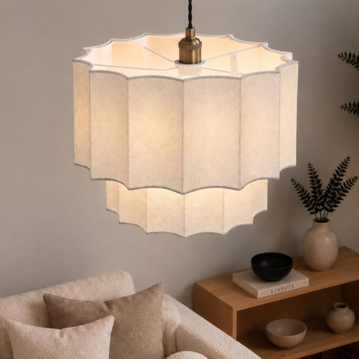 CGC Catalina Extra Large 52cm Cream Fine Linen Two Tier Inverted Scallop Lampshade