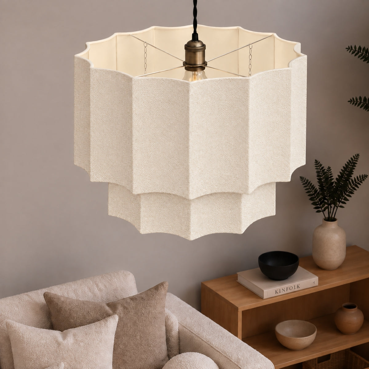 CGC Catalina Extra Large 52cm Cream Fine Linen Two Tier Inverted Scallop Lampshade