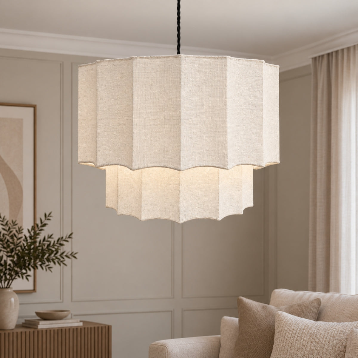 CGC Catalina Extra Large 52cm Cream Fine Linen Two Tier Inverted Scallop Lampshade