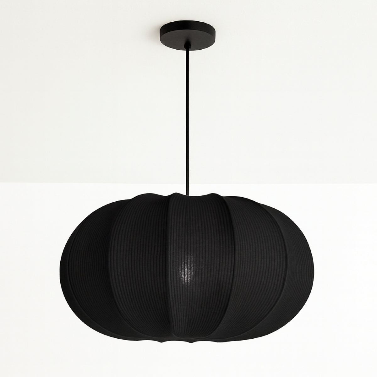 CGC LILA Black Oval Stretch Ribbed Cotton Fabric Lampshade