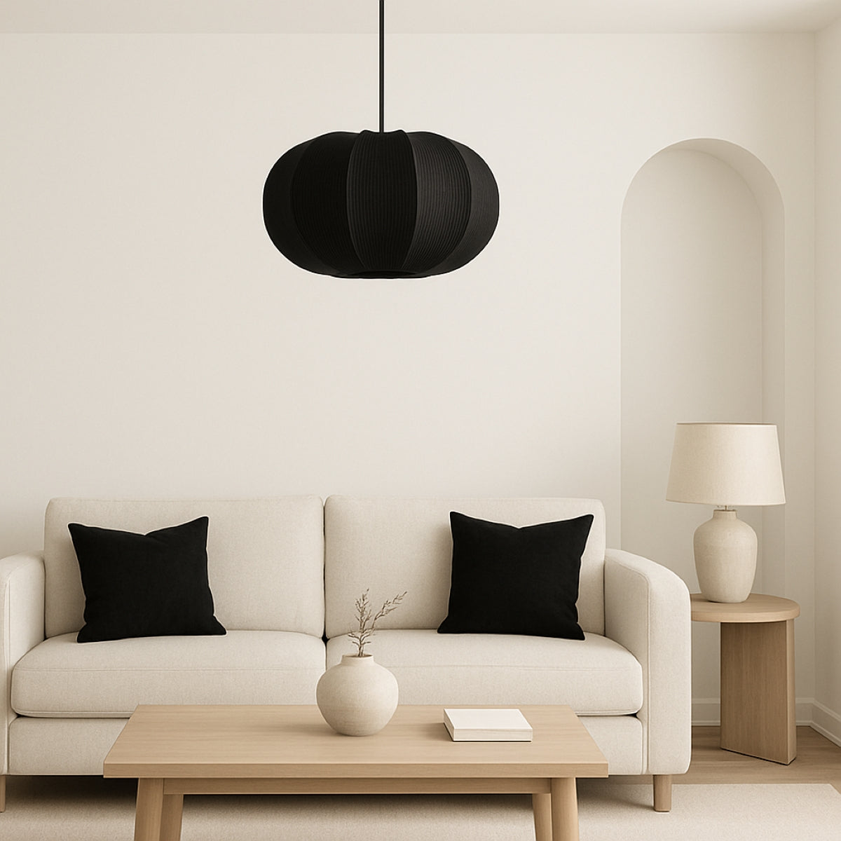 CGC LILA Black Oval Stretch Ribbed Cotton Fabric Lampshade