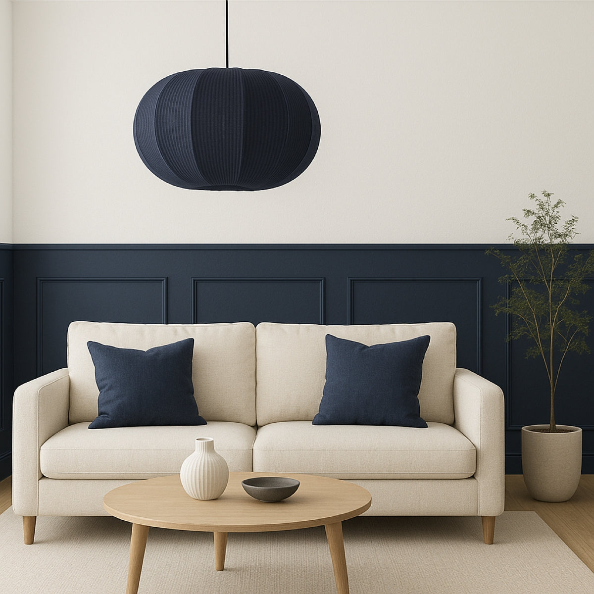 CGC LILA Navy Oval Ribbed Stretch Cotton Fabric Lampshade