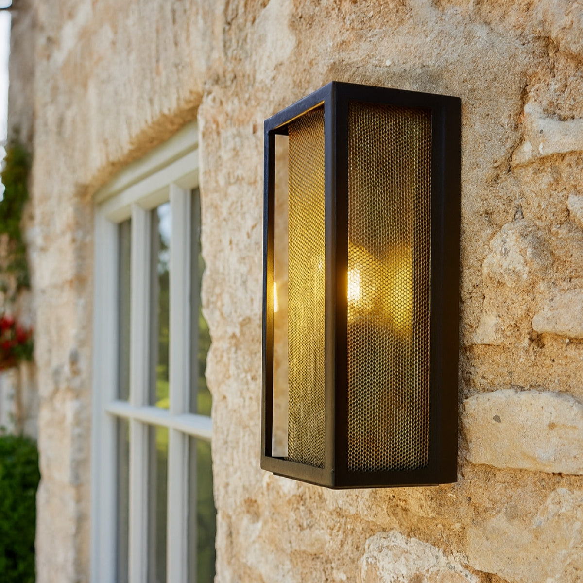 CGC SILAS Modern Black and Brass Outdoor Box Lantern Wall Light