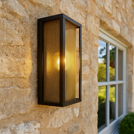 CGC SILAS Modern Black and Brass Outdoor Box Lantern Wall Light