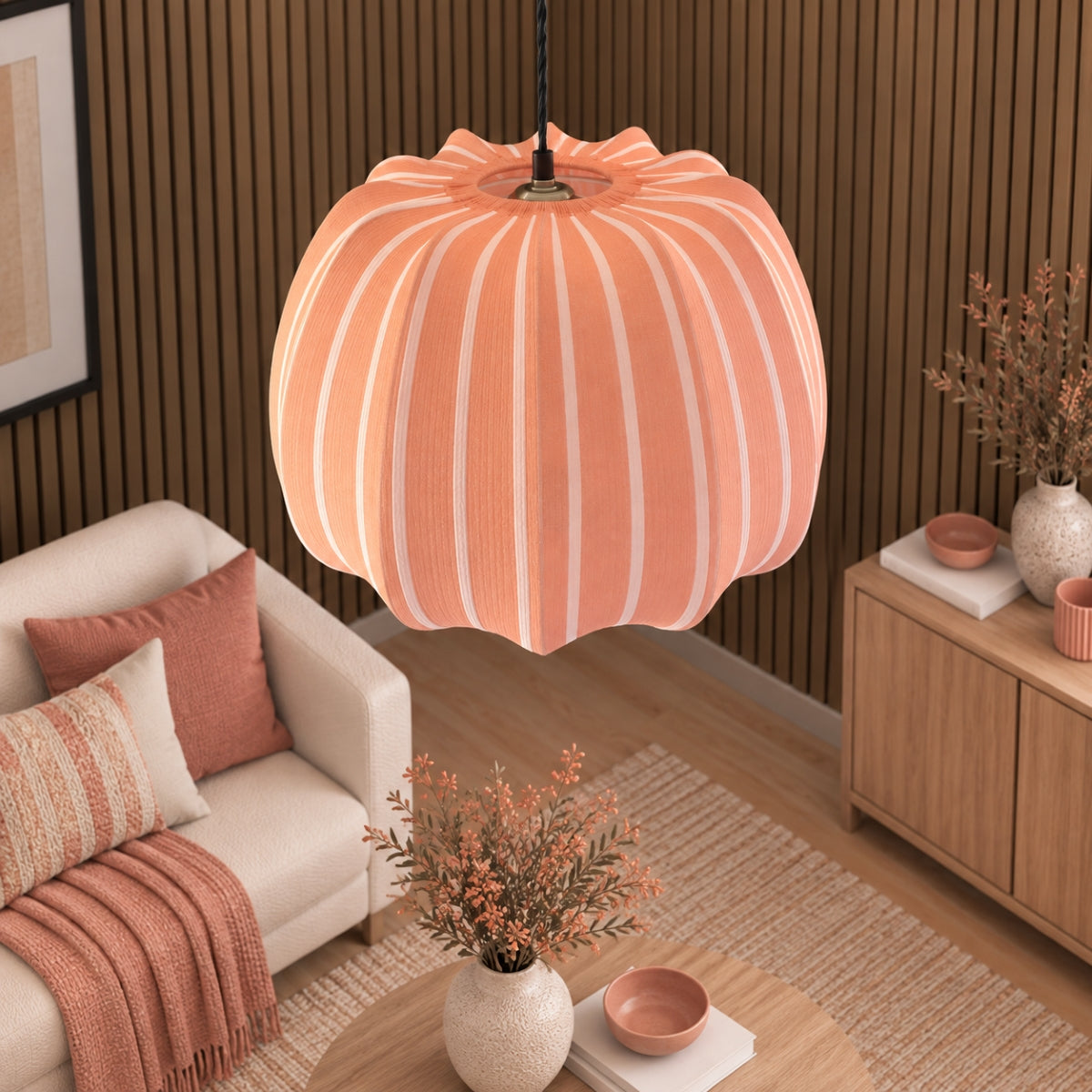 CGC Fleur Large 50cm Orange & White Striped Bell Lantern Lampshade