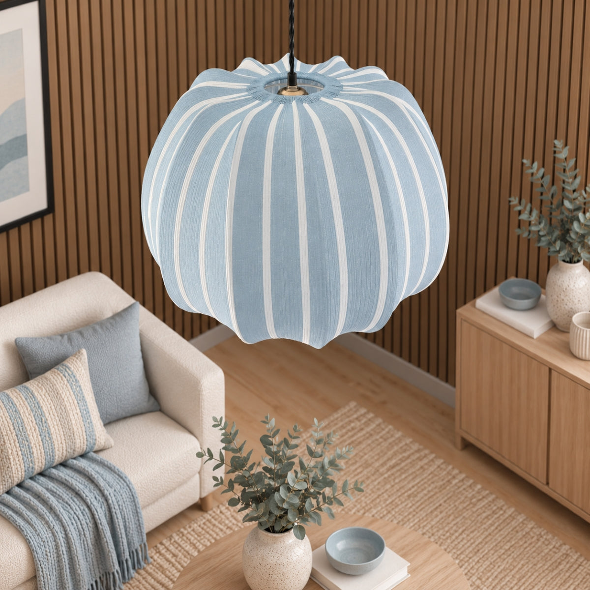 CGC Fleur Large 50cm Blue & White Striped Bell Lantern Lampshade