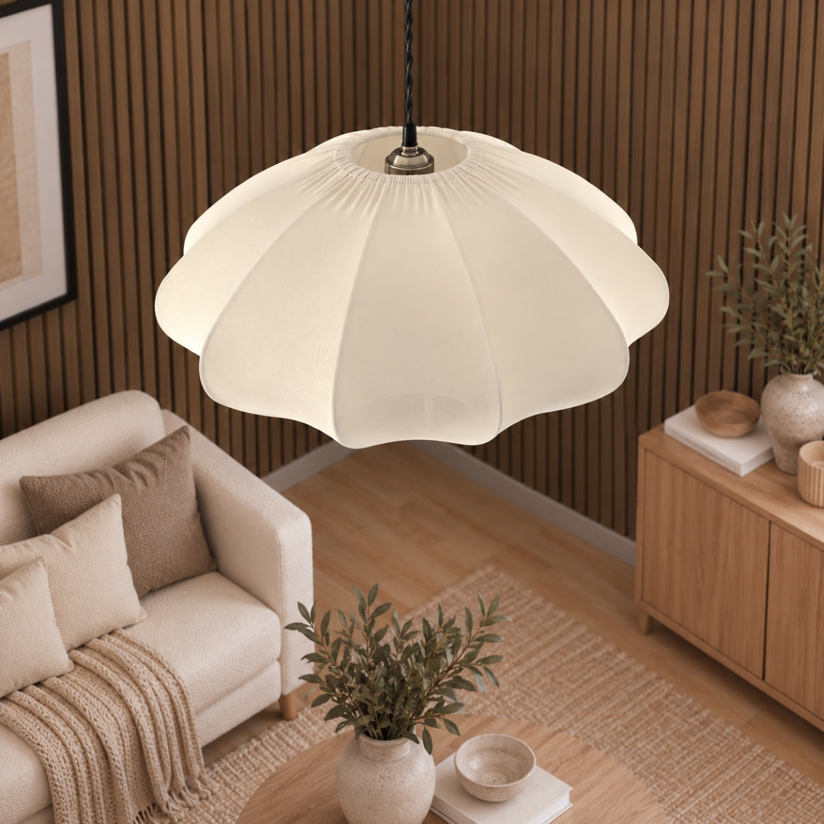CGC Jolie Large 50cm Soft Ivory Stretch Smooth Fabric Round Seashell Lampshade