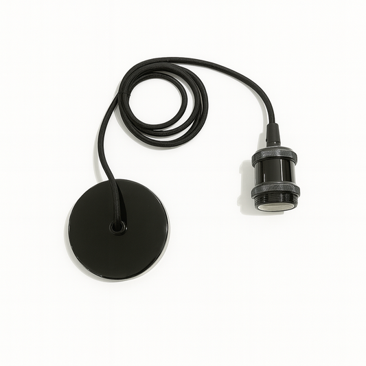 CGC CASSIE Shiny Black 1.5m adjustable E27 Ceiling Pendant and Matching ceiling Rose