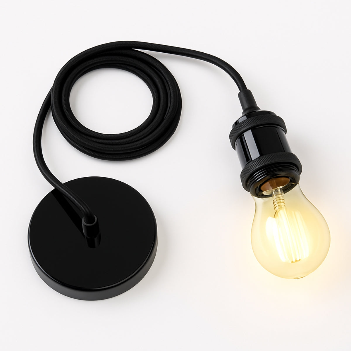CGC CASSIE Shiny Black 1.5m adjustable E27 Ceiling Pendant and Matching ceiling Rose
