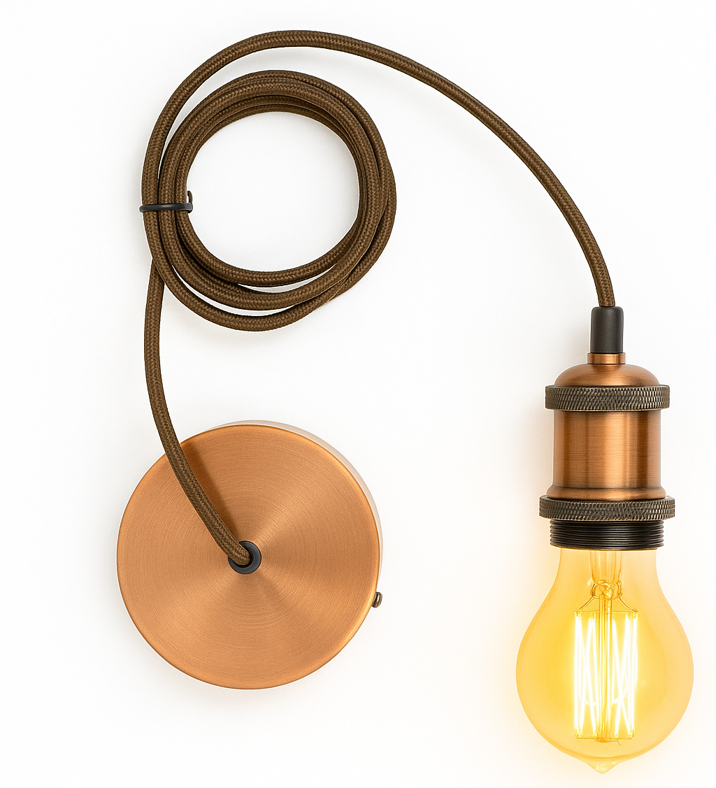 CGC CASSIE Copper 1.5m Adjustable E27 Ceiling Suspension Cable Pendant and Matching Ceiling Rose