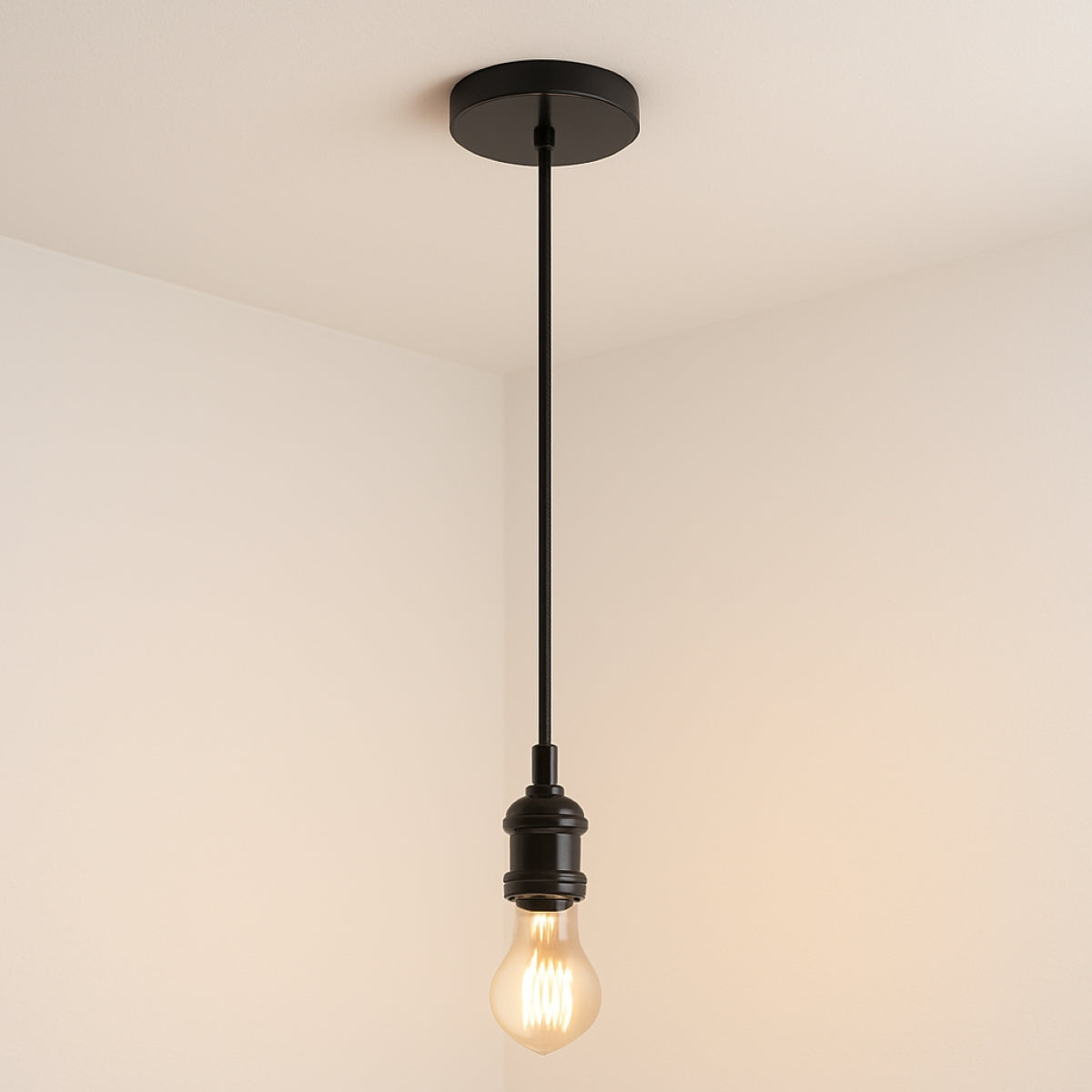 CGC CASSIE Black 1.5m adjustable E27 Ceiling Pendant and Matching ceiling Rose