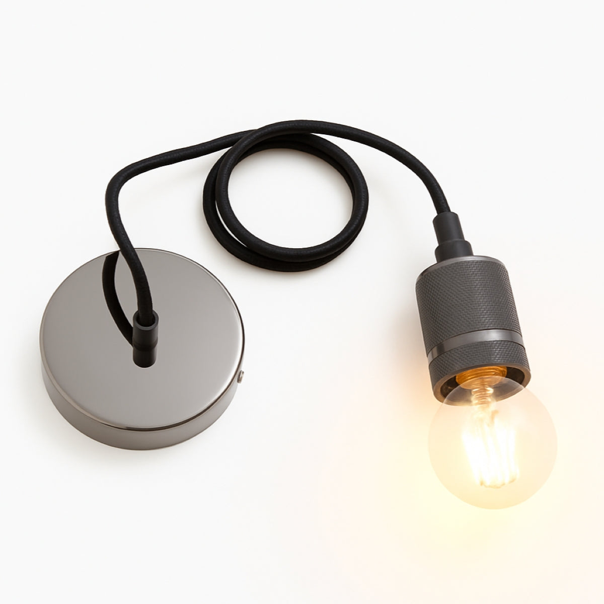 CGC SYDNEY Black Knurled Single Band 1.5m adjustable E27 Ceiling Pendant and Matching ceiling Rose