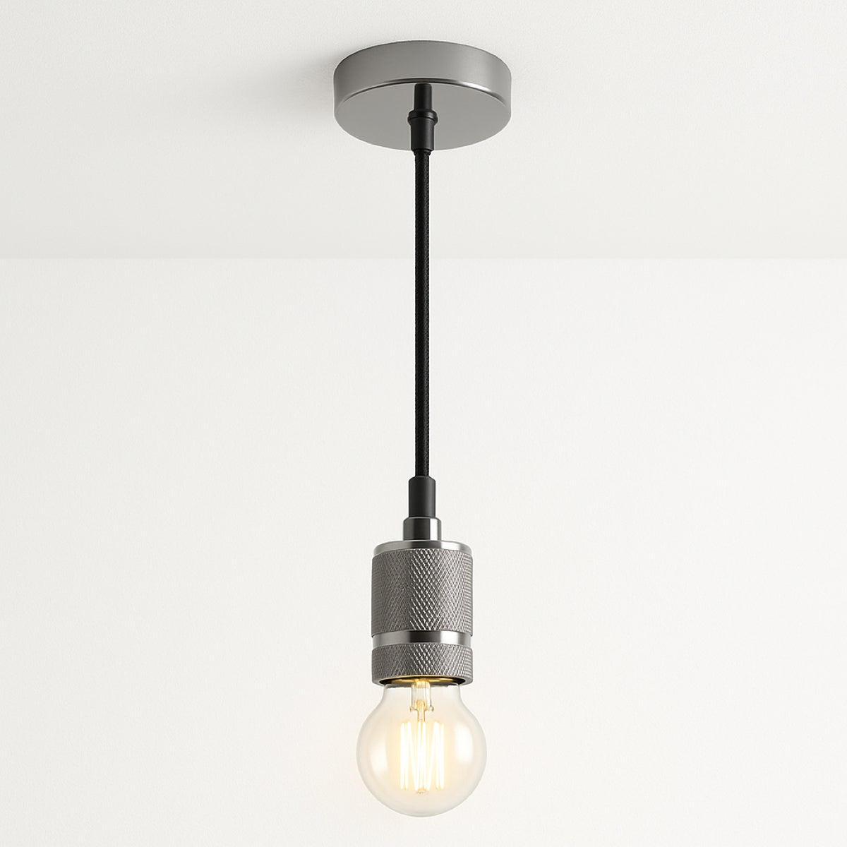 CGC SYDNEY Black Knurled Single Band 1.5m adjustable E27 Ceiling Pendant and Matching ceiling Rose