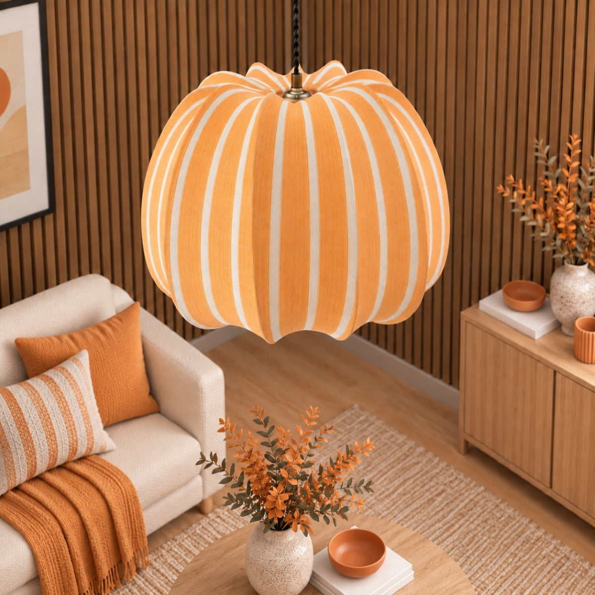 CGC Fleur Large 50cm Ochre & White Striped Bell Lantern Lampshade