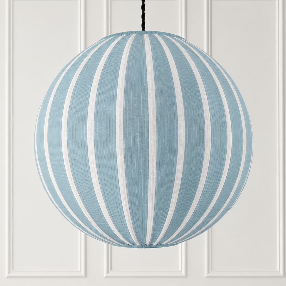 CGC Fleur Large 45cm Blue & White Striped Round Globe Lantern Lampshade