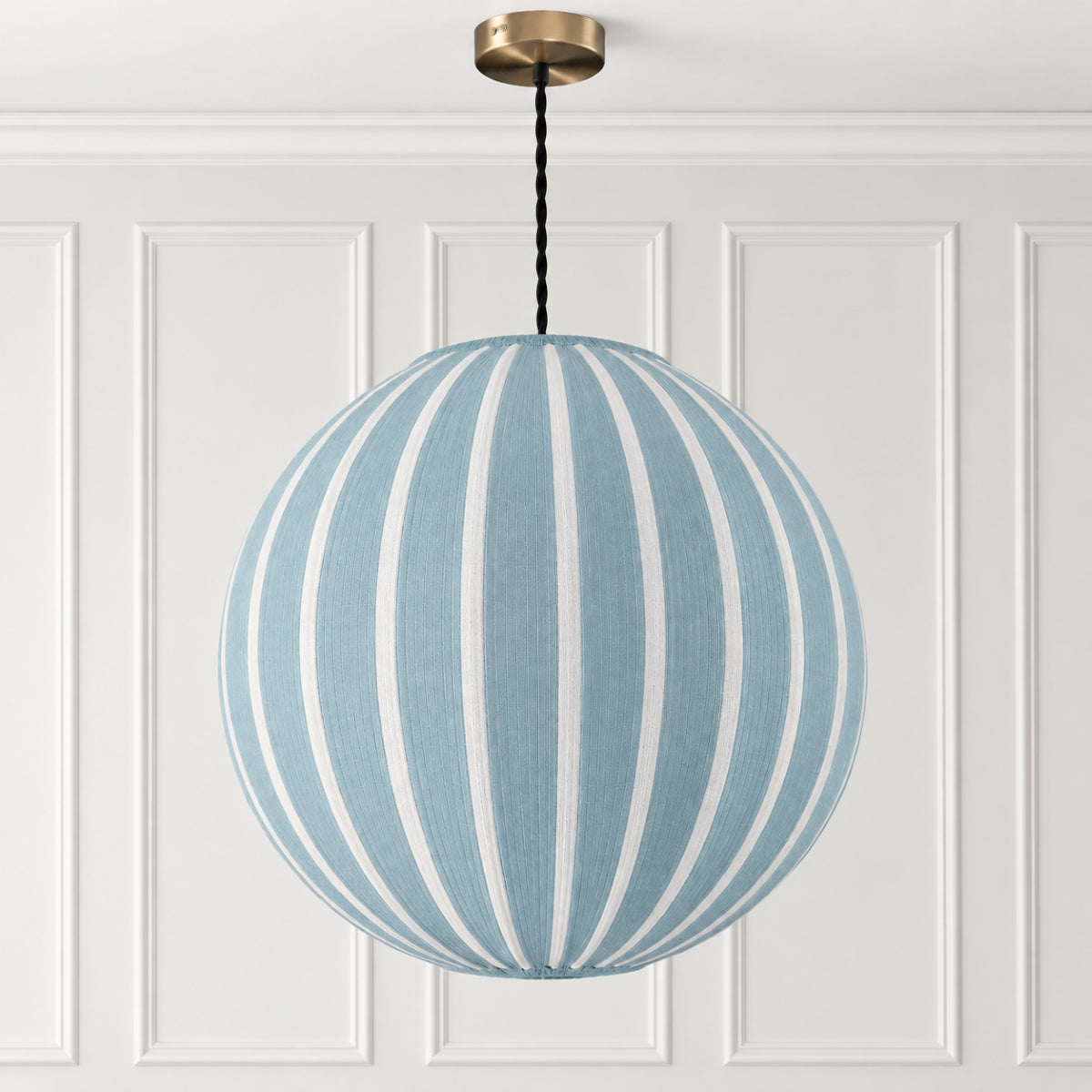 CGC Fleur Large 45cm Blue & White Striped Round Globe Lantern Lampshade