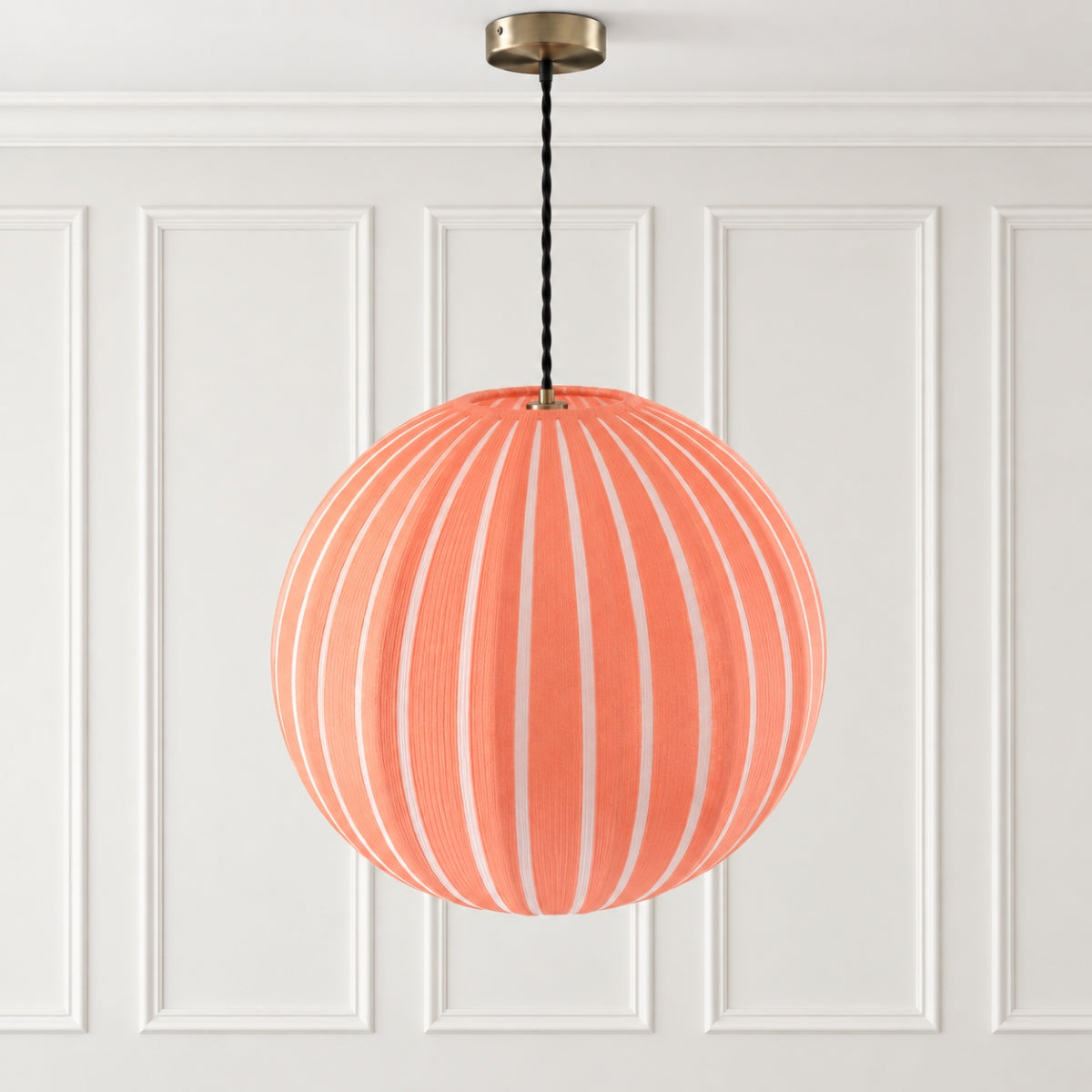 CGC Fleur Large 45cm Orange & White Striped Round Globe Lantern Lampshade