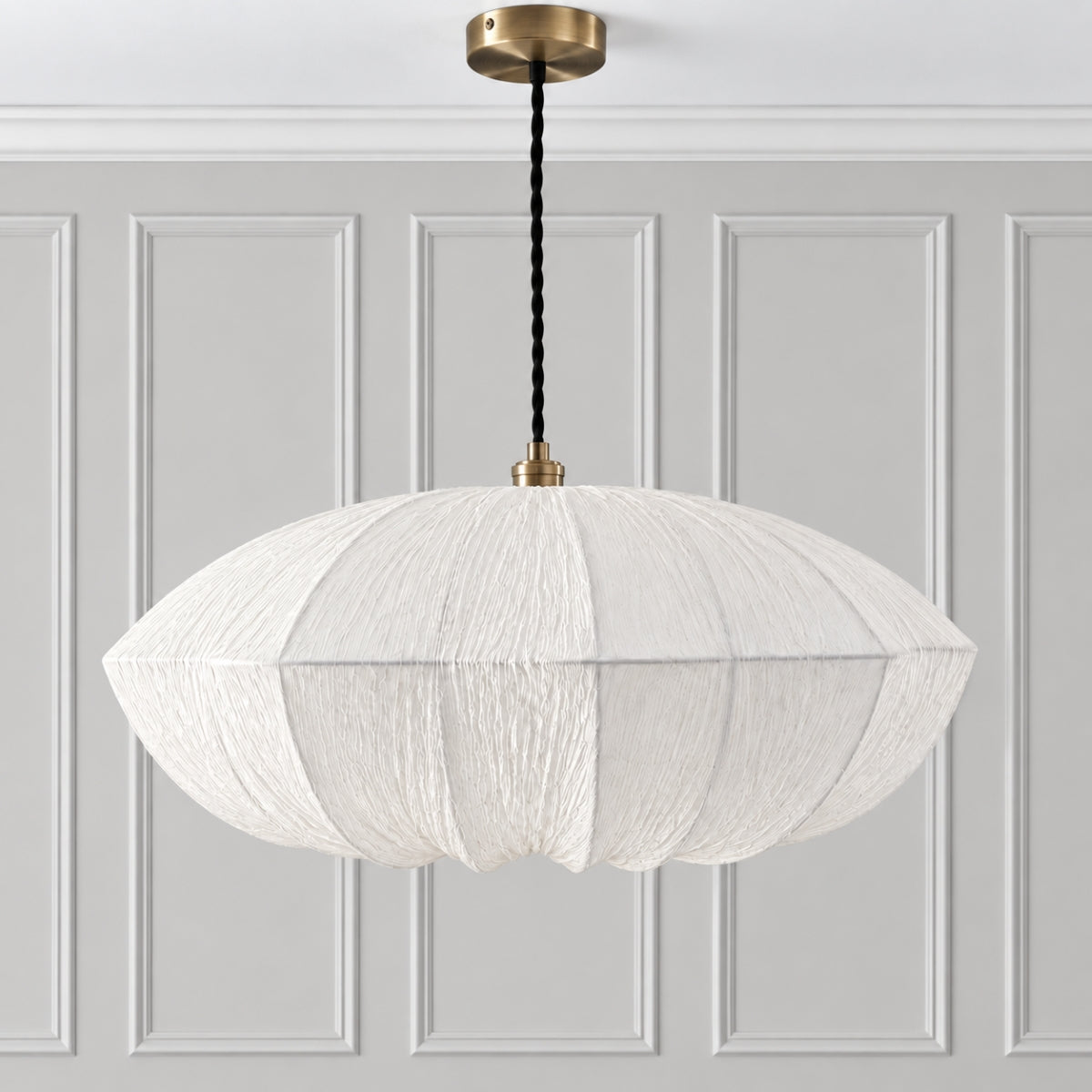 CGC Jade Large 60cm Cream Ruffled Silk Fabric Oval Lampshade