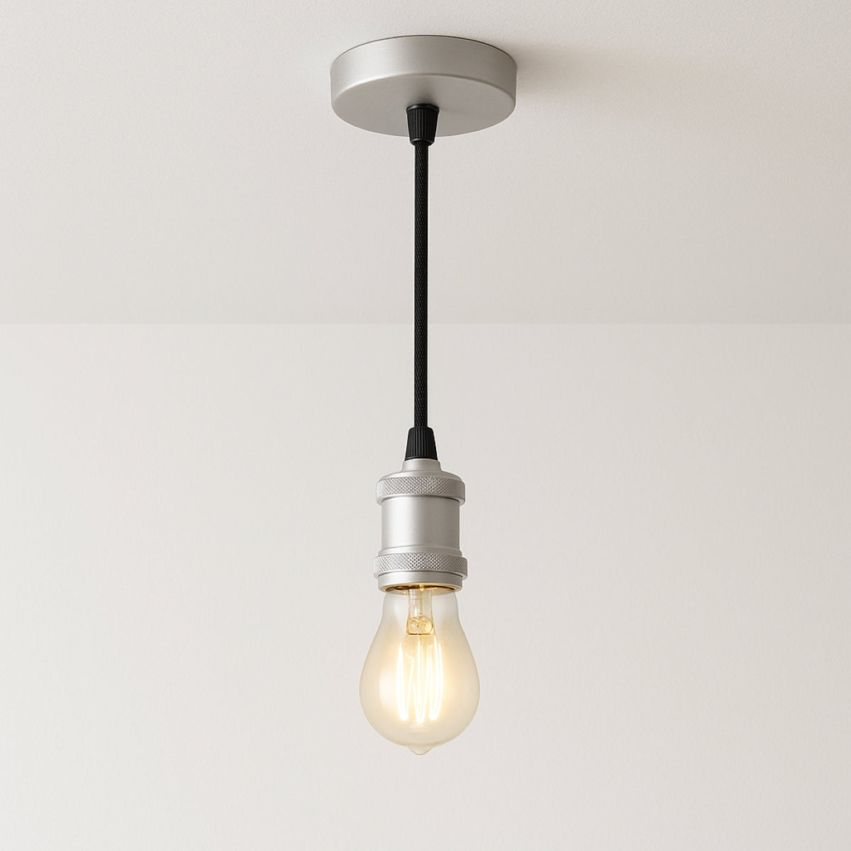CGC CASSIE Satin Silver 1.5m adjustable E27 Ceiling Pendant and Matching ceiling Rose