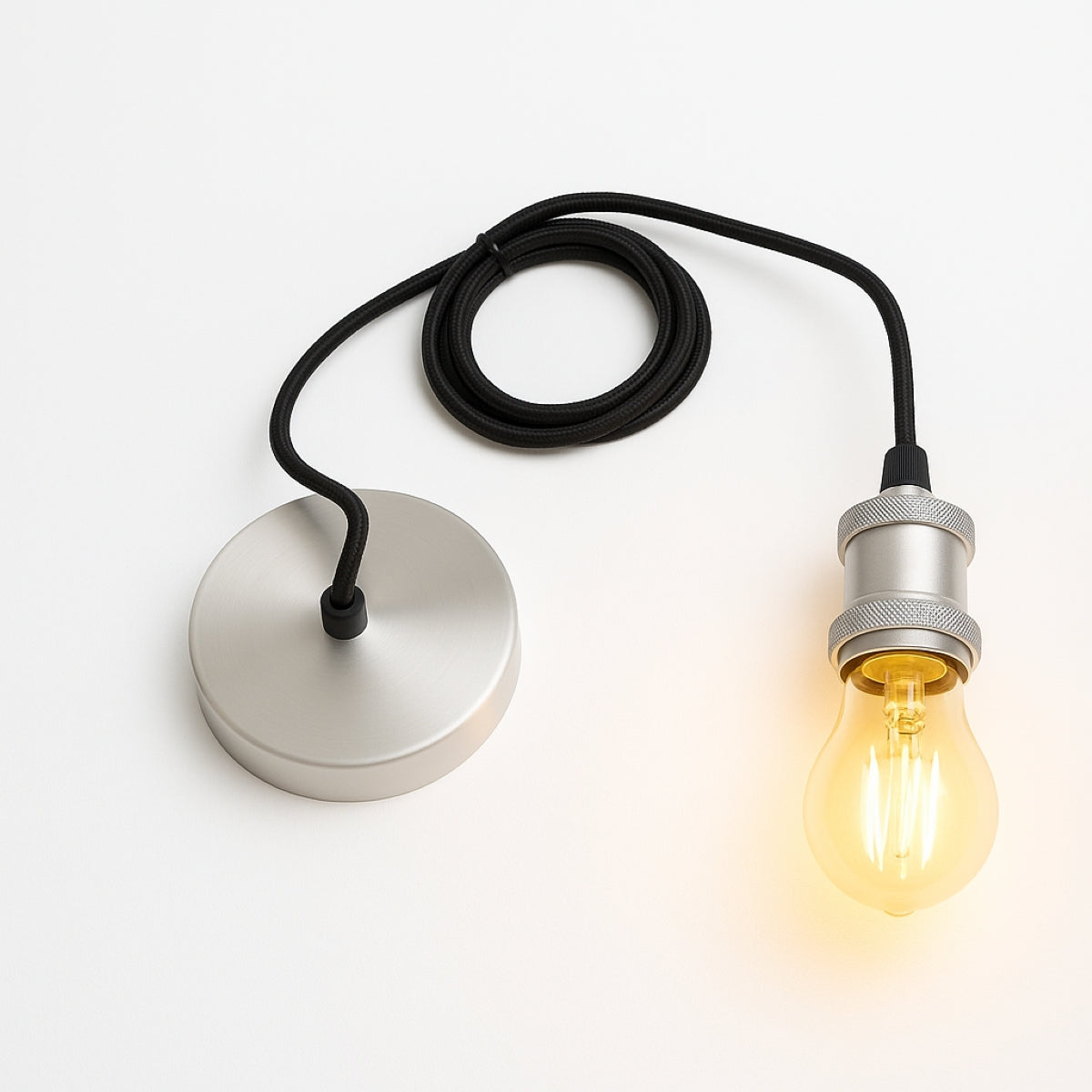 CGC CASSIE Satin Silver 1.5m adjustable E27 Ceiling Pendant and Matching ceiling Rose