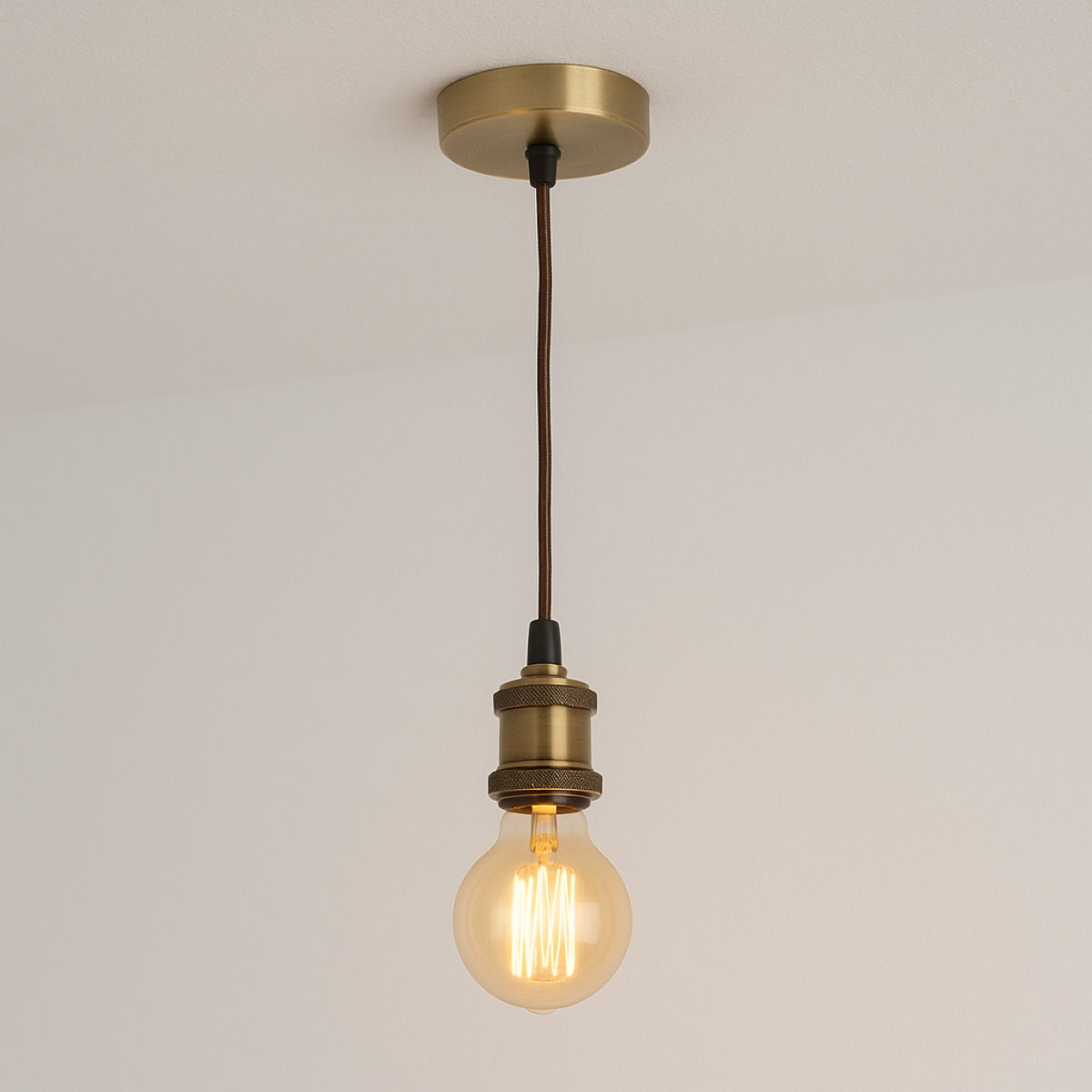 CGC CASSIE Antique Brass 1.5m Adjustable E27 Ceiling Suspension Cable Pendant and Matching Ceiling Rose