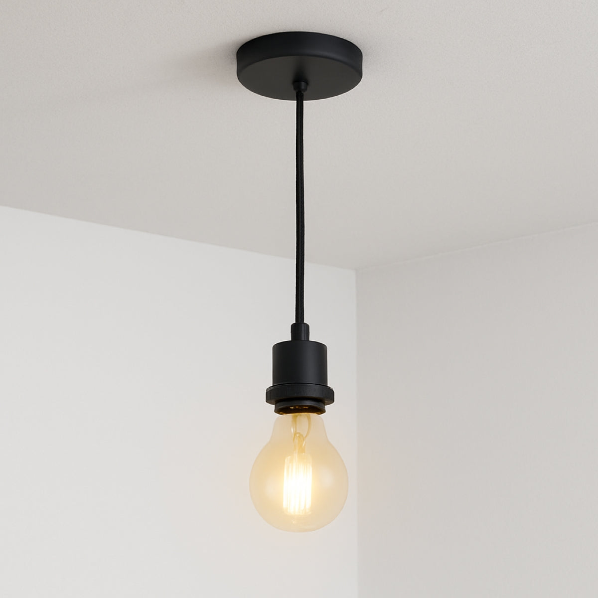 CGC ADA Black 1.5m adjustable E27 Ceiling Pendant and Matching ceiling Rose