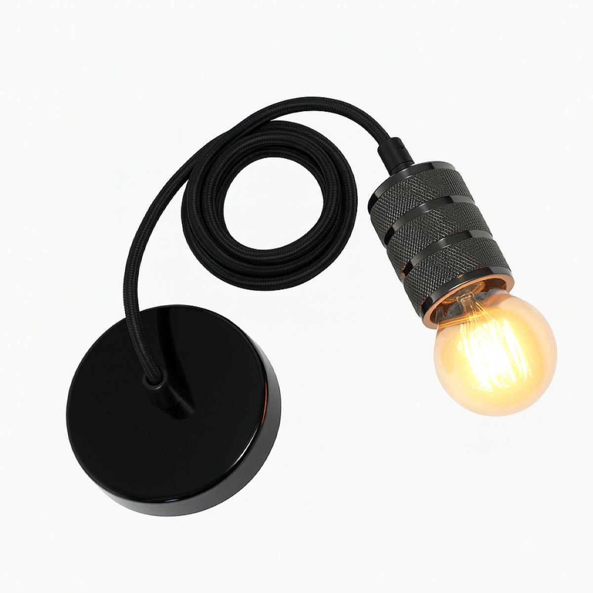 CGC SYDNEY II Black Knurled Two Band 1.5m adjustable E27 Ceiling Pendant and Matching ceiling Rose