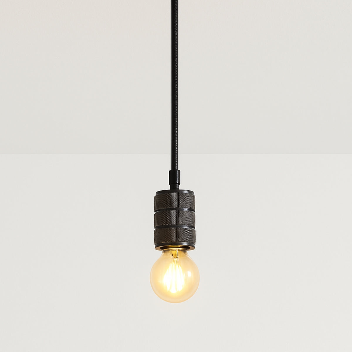 CGC SYDNEY II Black Knurled Two Band 1.5m adjustable E27 Ceiling Pendant and Matching ceiling Rose