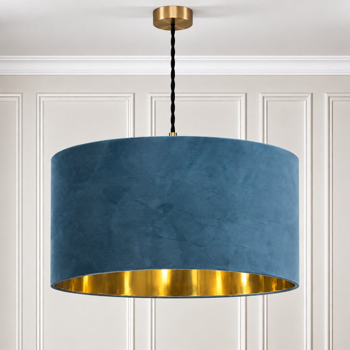 CGC MILANO Teal & Gold Oversized Large Velvet Fabric Lamp Shade