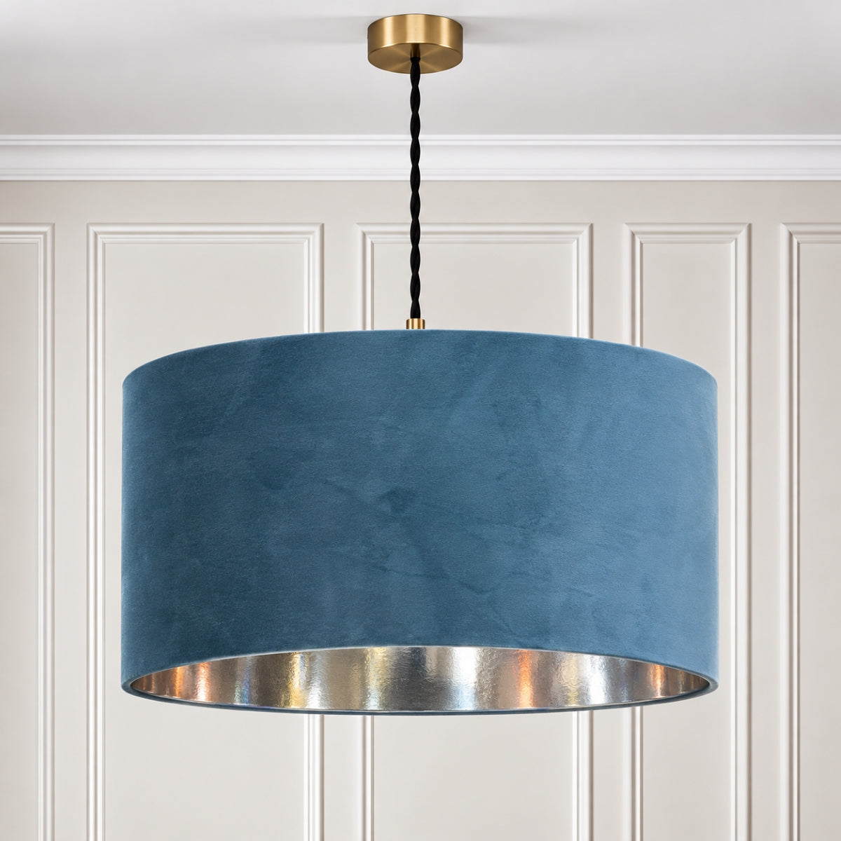 CGC MILANO Teal & Silver Large Oversized Velvet Fabric Lamp Shade