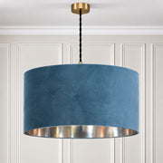 CGC MILANO Teal & Silver Large Oversized Velvet Fabric Lamp Shade