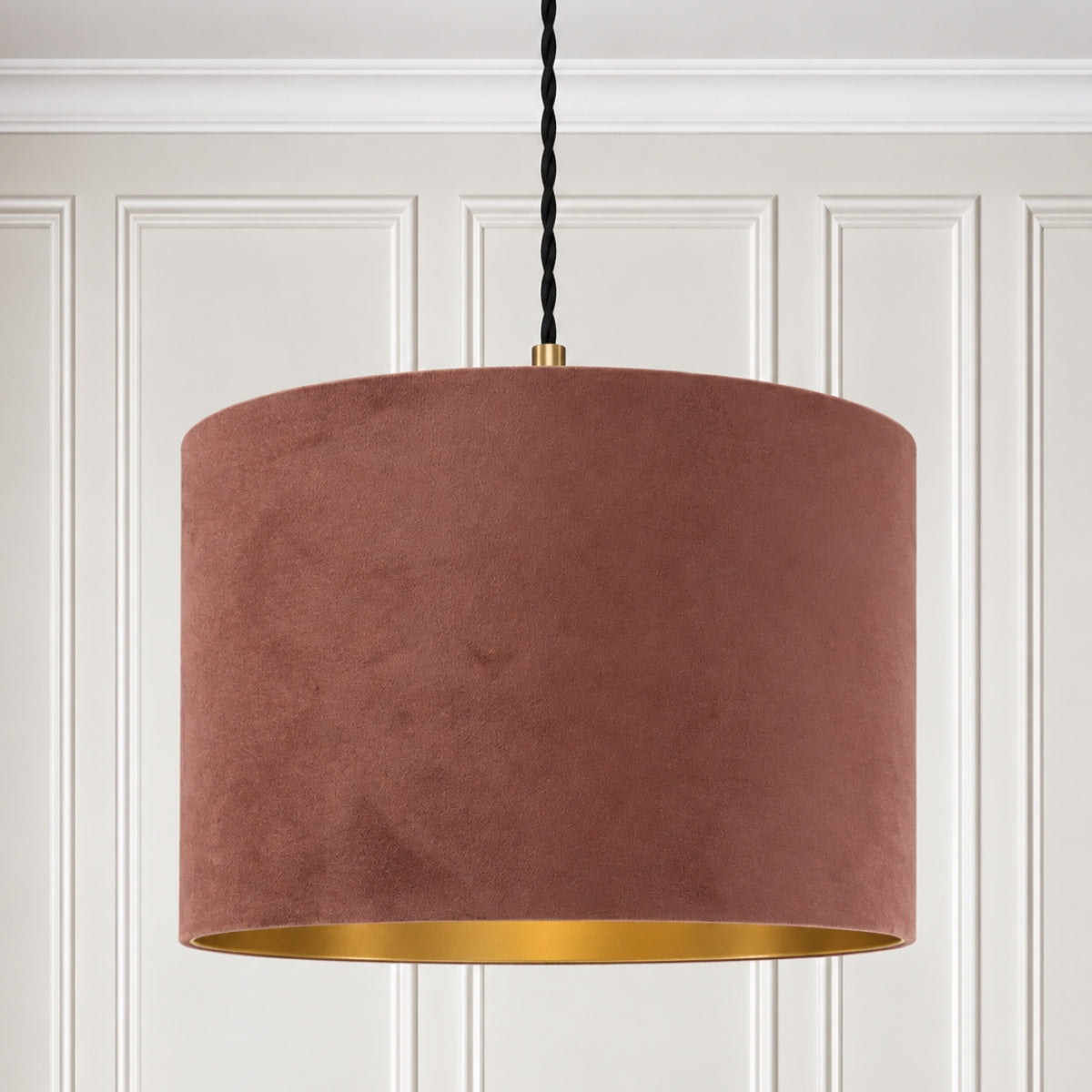 CGC NILA Luxury Mauve Velvet & Gold Inner Round Pendant Drum Lamp Shade