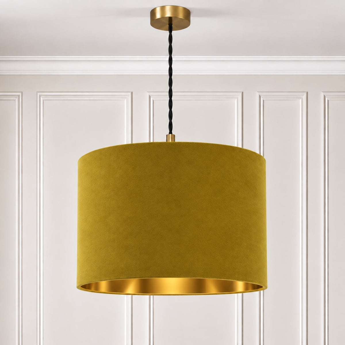 CGC NILA Luxury Mustard Yellow Velvet & Gold Inner Round Pendant Drum Lamp Shade