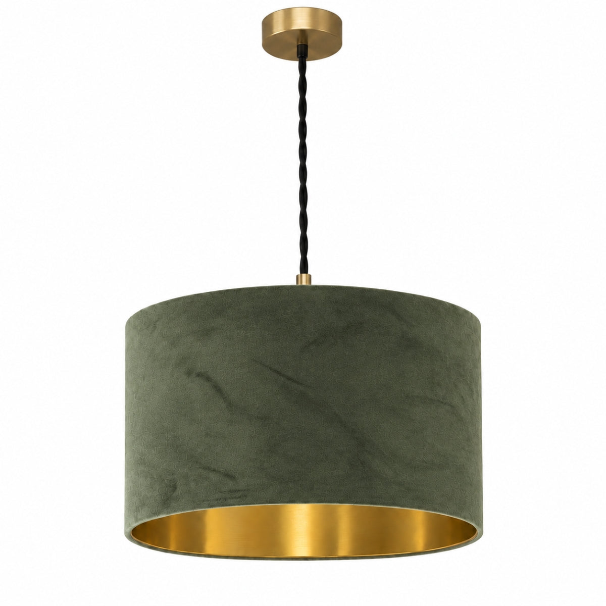 CGC NILA Luxury Olive Green Velvet & Gold Inner Round Pendant Drum Lamp Shade