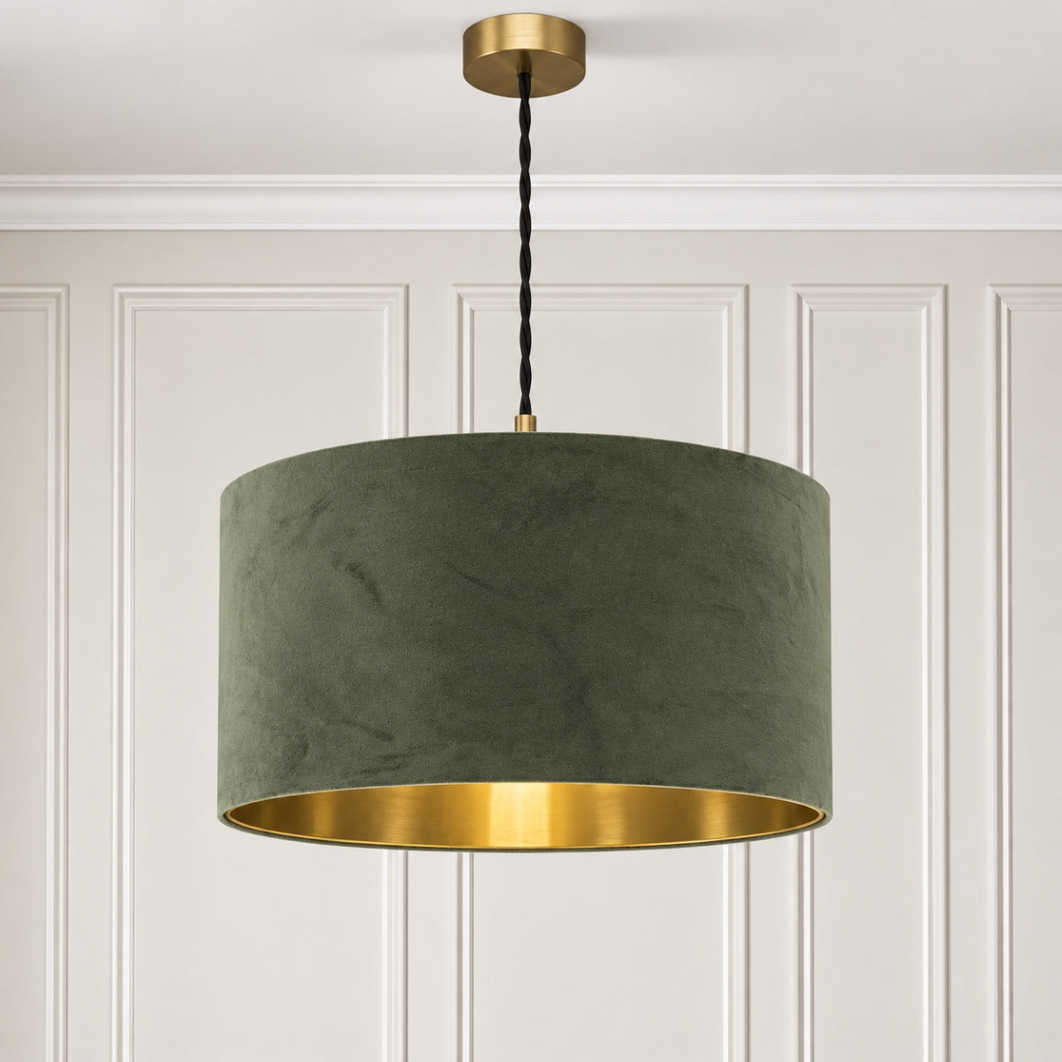 CGC MILANO Olive Green & Gold Oversized Large Velvet Fabric Lamp Shade