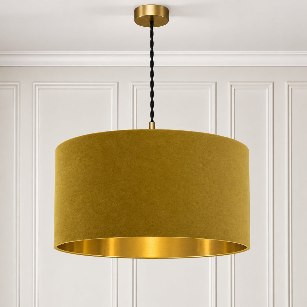 CGC MILANO Mustard Yellow & Gold Oversized Large Velvet Fabric Lamp Shade