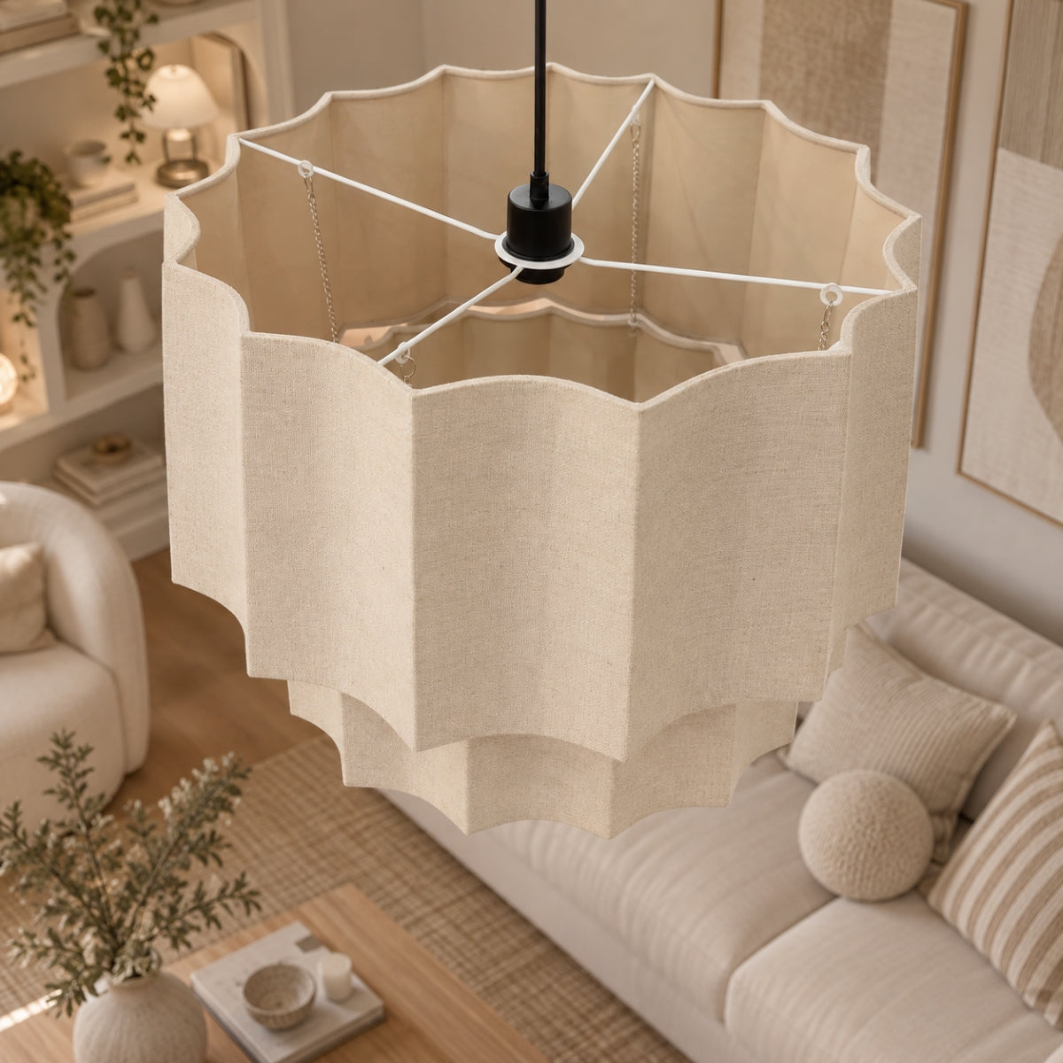 CGC Catalina Extra Large 52cm Oatmeal Linen Two Tier Inverted Scallop Lampshade