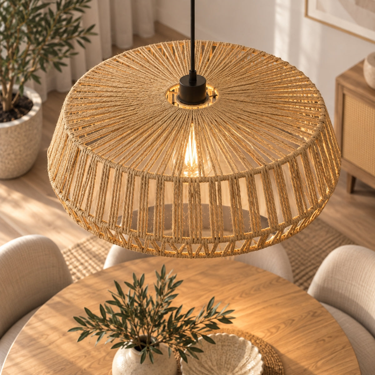 CGC Large 50cm Natural String Round Woven Easy Fit Lampshade