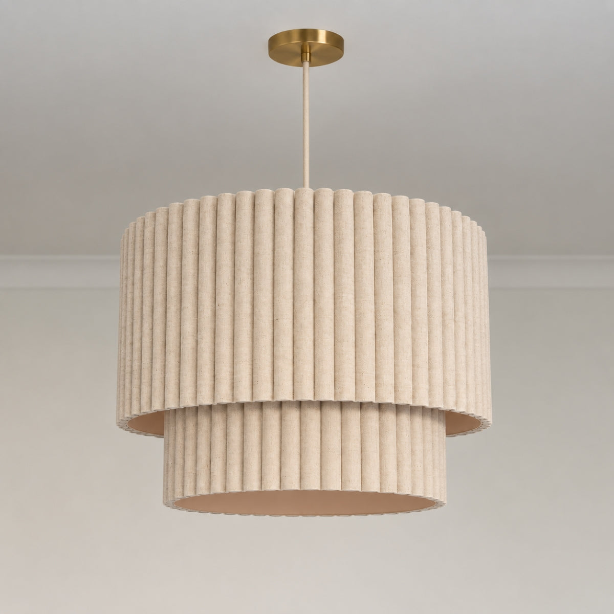 CGC Allegra Oatmeal Linen Fine Scallop Two Tier Extra Large Layer Drum Lampshade
