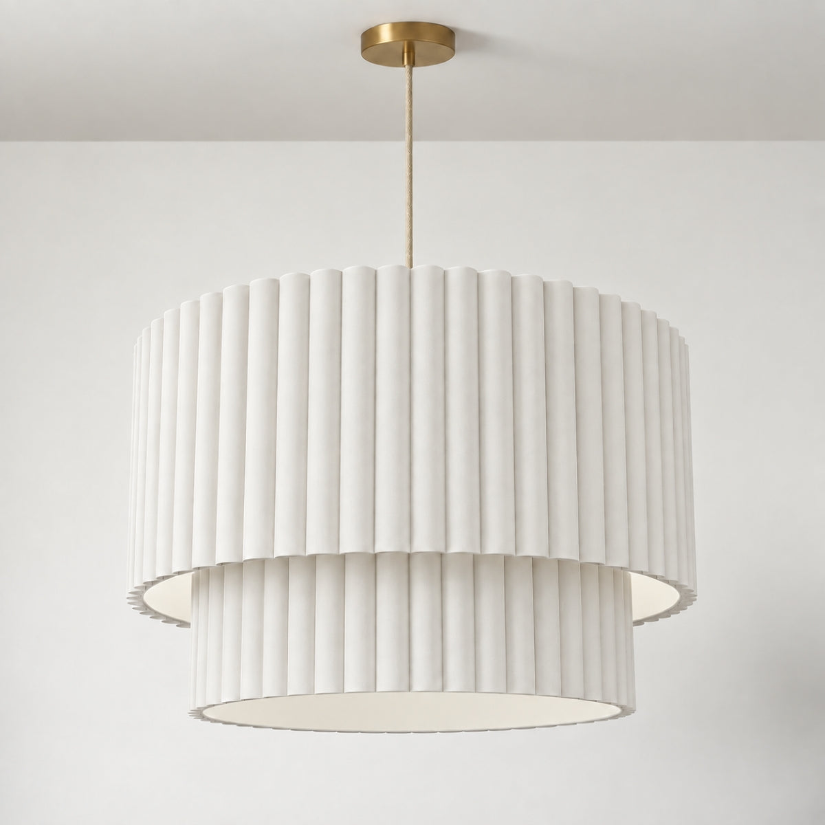 CGC Allegra Pale Grey Fine Scallop Two Tier Extra Large Layer Drum Lampshade
