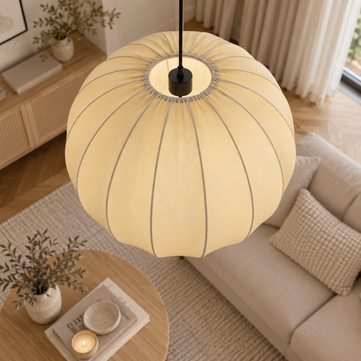 CGC Jolie Large 50cm Soft Ivory Stretch Smooth Fabric Round Globe Lampshade