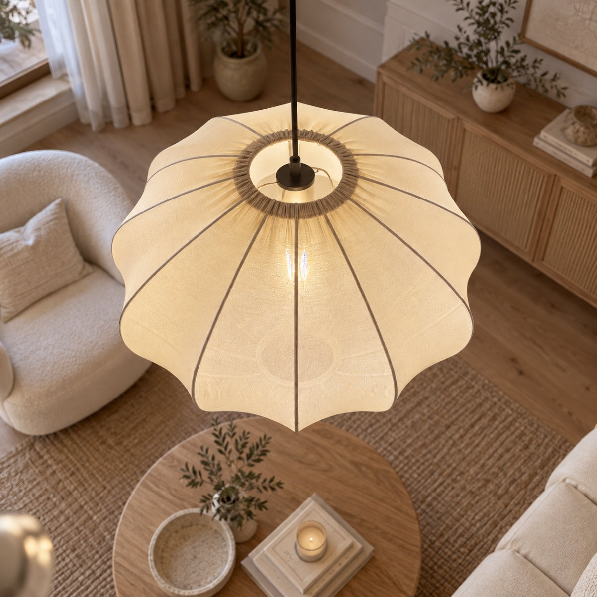 CGC Jolie Large 48cm Soft Ivory Stretch Smooth Fabric Oval Lampshade